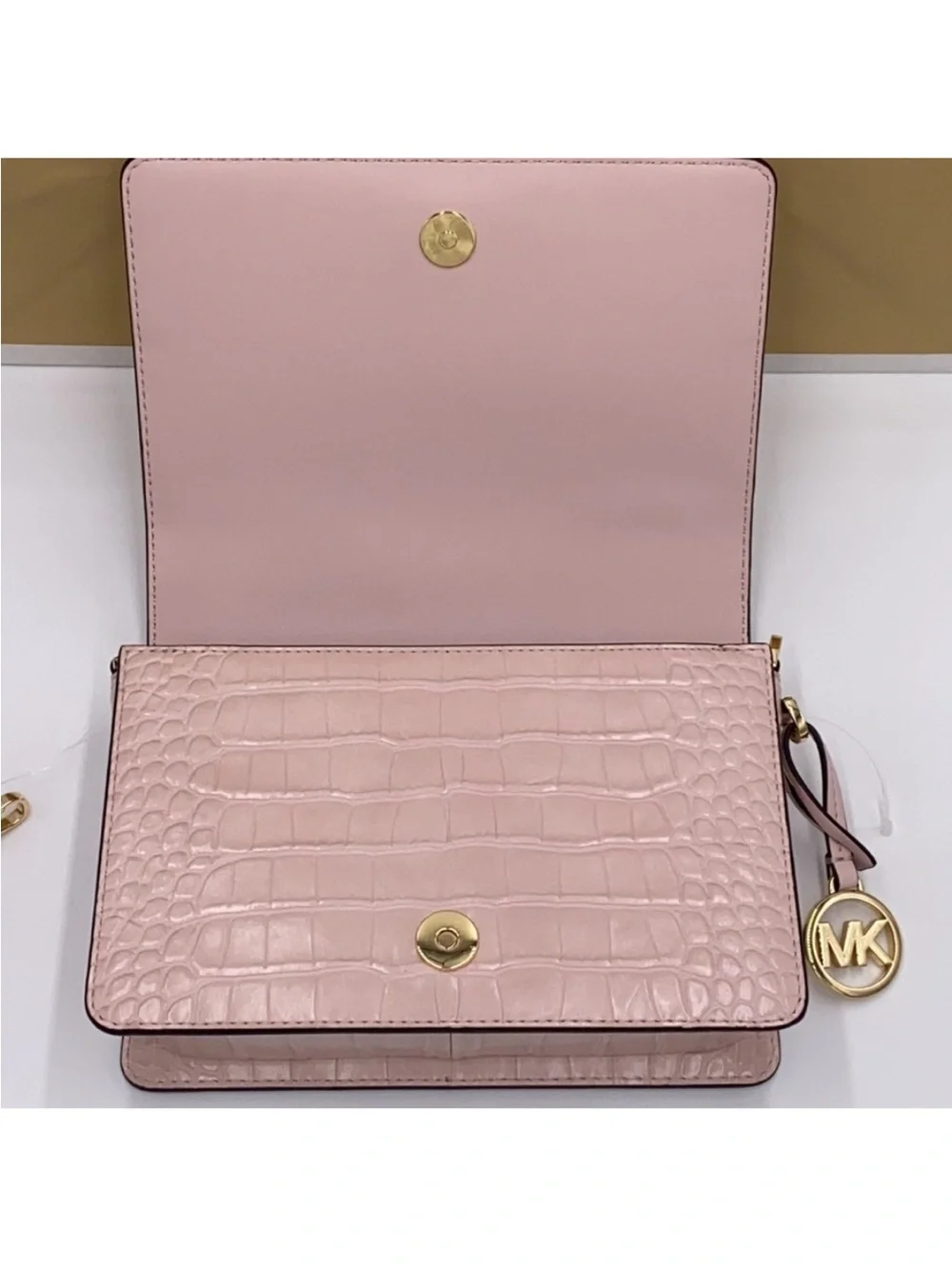 Michael Kors Mercer powder blush Woven Croc-Embossed Leather Crossbody